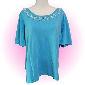 SOFT & COZY PEARL BEADED WOMEN'S NWT SHORT SLEEVE SWEATER L